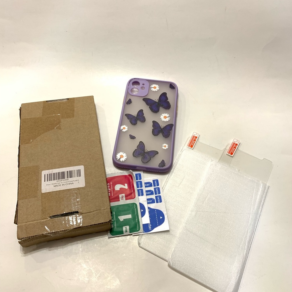 iPhone 11 6.1” Butterfly Purple Case With 2 Tempered Glass Screen Protector